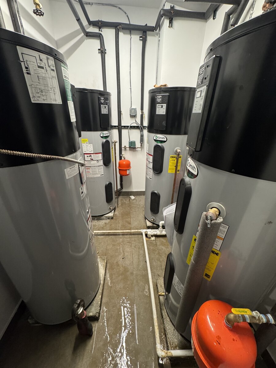 Water heaters and copper piping installed in a Brooklyn building