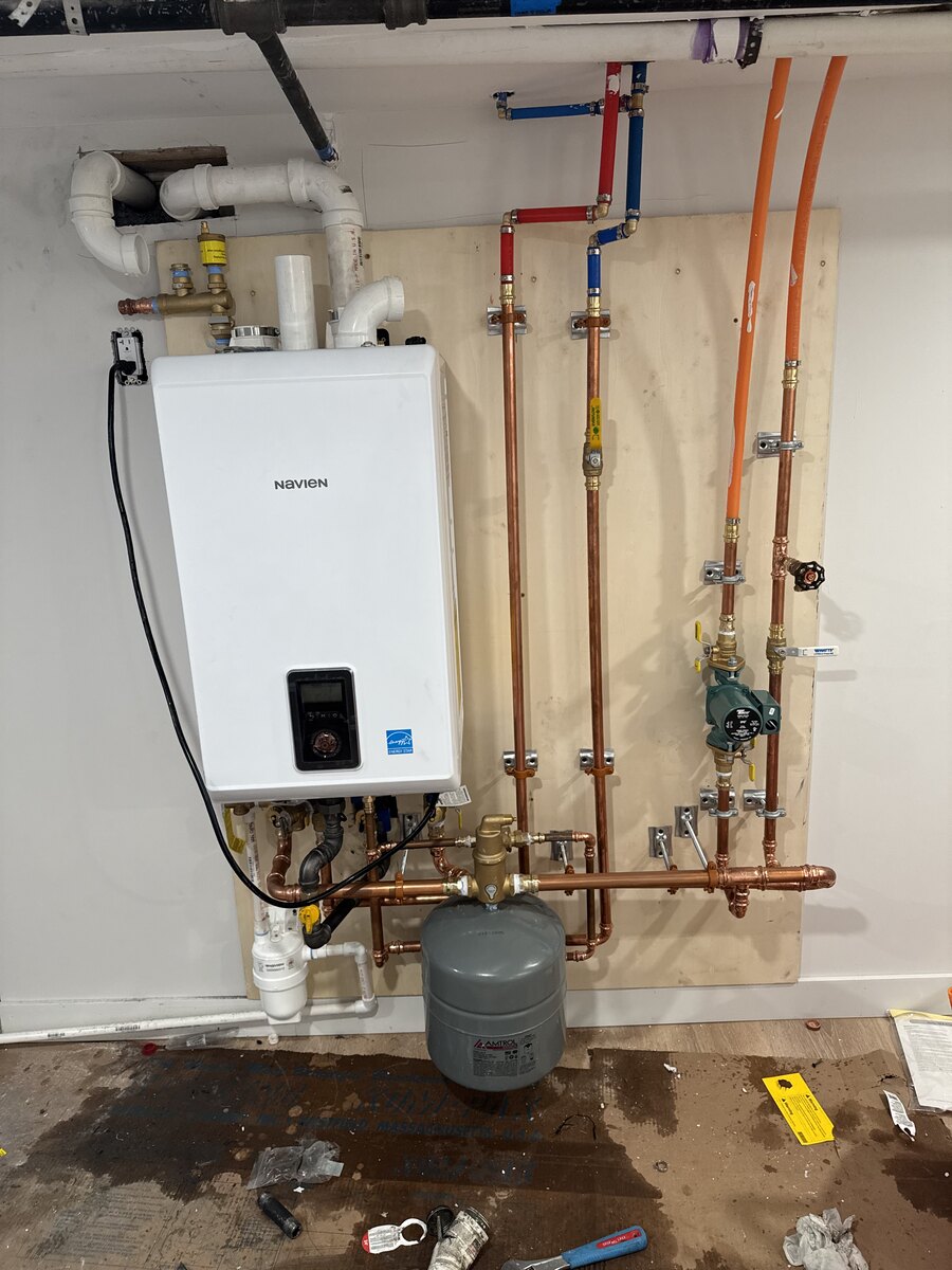 Boiler installation with neatly fitted copper piping
