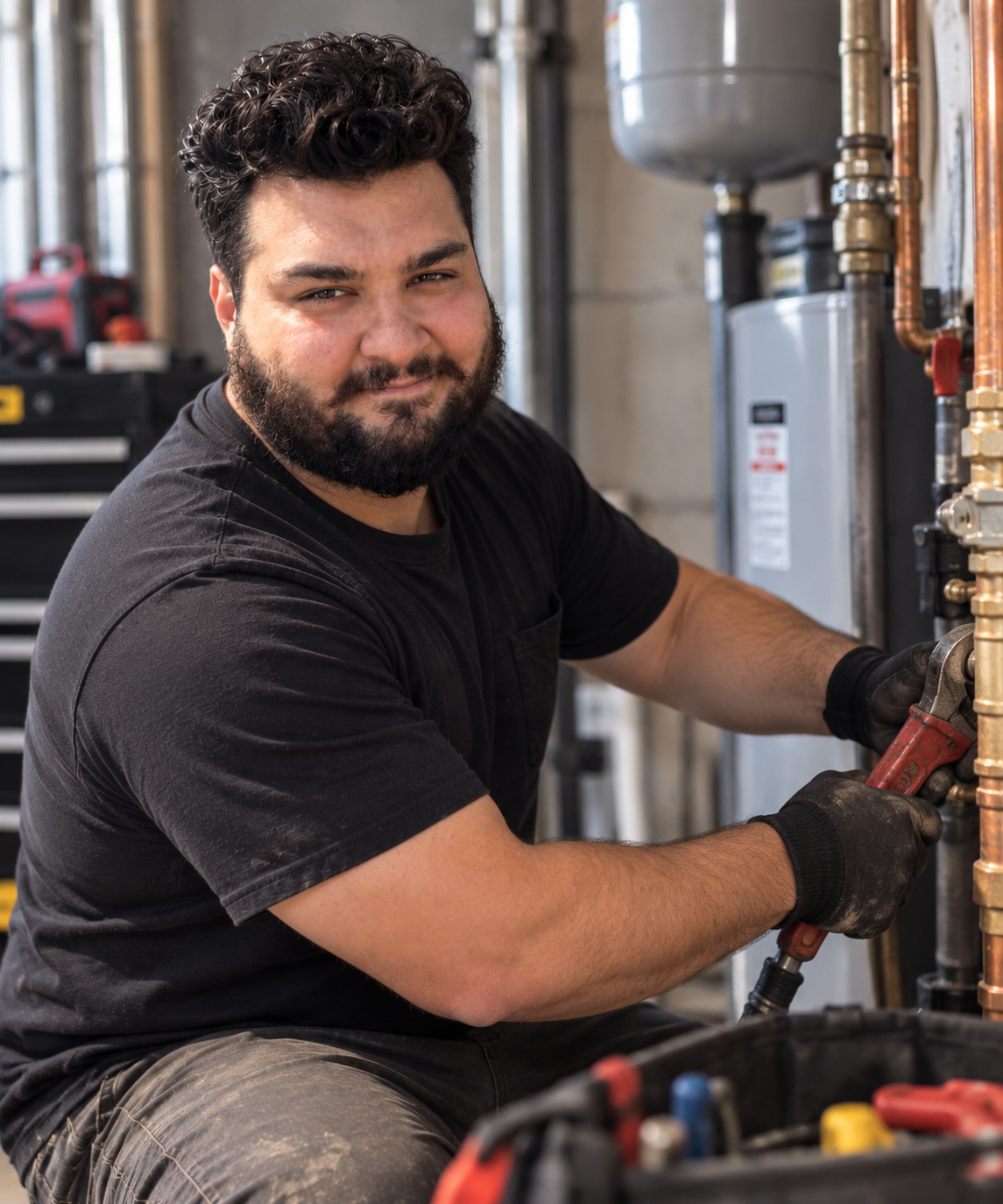 Jamie Manzo checking a Brooklyn heating system